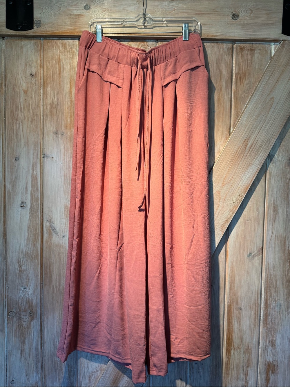 Flowy Drawstring Maxi Pants in Terracotta Pink